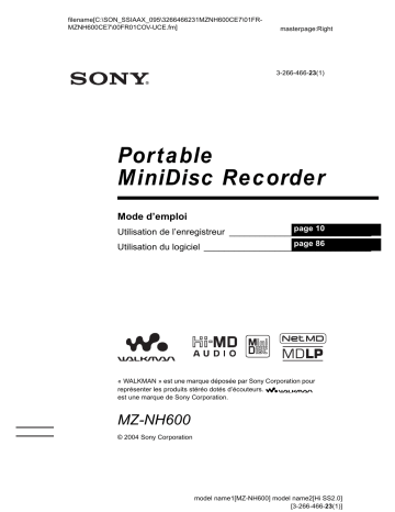 Sony MZ-MH600 Manuel du propriétaire | Fixfr