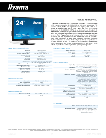 Manuel du propriétaire | iiyama PROLITE XB2485WSU Manuel utilisateur | Fixfr