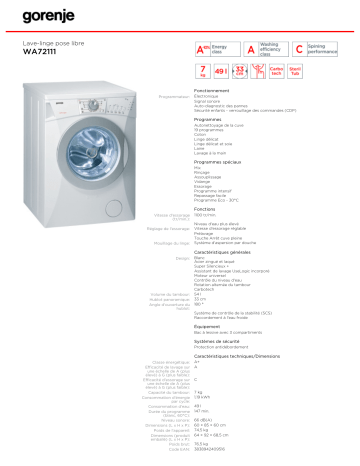 Gorenje WA72111 Manuel du propriétaire | Fixfr