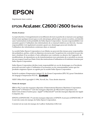 Epson AcuLaser C2600 Manuel du propriétaire | Fixfr