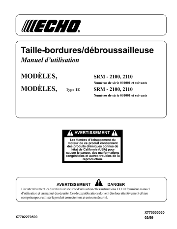 SRM-2100 | SMR-2110 TYPE 1E | Manuel du propriétaire | Echo SMR-2110 Manuel utilisateur | Fixfr