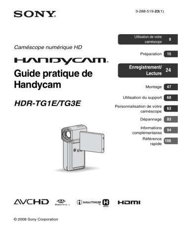 HDR-TG1E | Sony HDR-TG3E Manuel du propriétaire | Fixfr