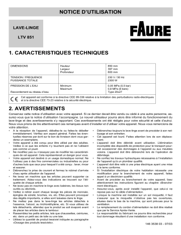 Faure LTV851 Manuel du propriétaire | Fixfr