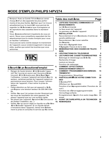 Philips 14PV274-39W Manuel du propriétaire | Fixfr