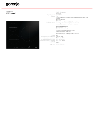 Gorenje IT631AXC Manuel du propriétaire | Fixfr