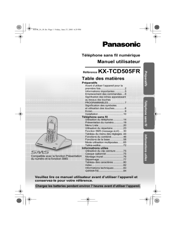 KX-TCD505FR | Manuel du propriétaire | FRANCE TELECOM PANASONIC TCD505 Manuel utilisateur | Fixfr