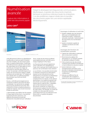 Manuel du propriétaire | Canon UNIFLOW ADVANCED SCANNING Manuel utilisateur | Fixfr