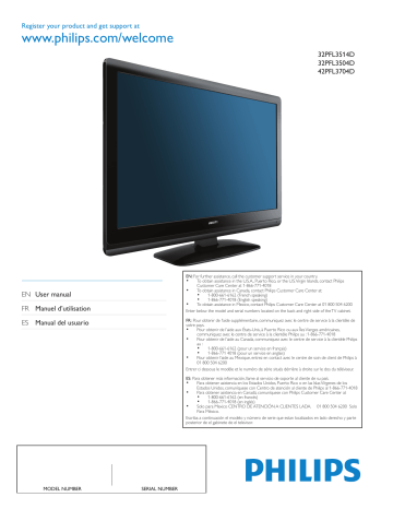 32PFL3514D | 32PFL3504D | Philips 42PFL3704D Manuel du propriétaire | Fixfr