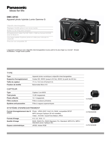 Panasonic DMC-GF2C Manuel du propriétaire | Fixfr