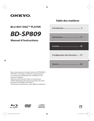 BD-SP809B | BD-SP809S | BD SP353 | Manuel du propriétaire | ONKYO BD-SP809 Manuel utilisateur | Fixfr