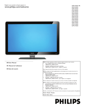 52PFL7403D | 52PFL5603D | Philips 42PFL3603D Manuel du propriétaire | Fixfr