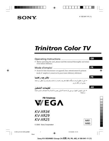 Sony KV-XR34M81 Manuel du propriétaire | Fixfr