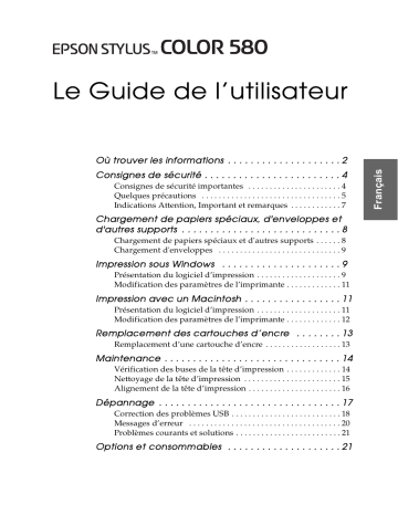 Epson STYLUS COLOR 580 Manuel du propriétaire | Fixfr