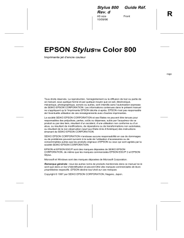 Epson Stylus Color 800 Manuel du propriétaire | Fixfr
