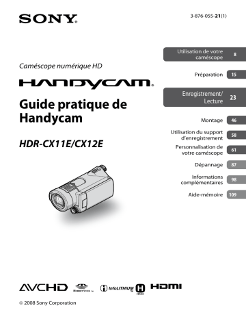 Sony HDR-CX12E Manuel du propriétaire | Fixfr