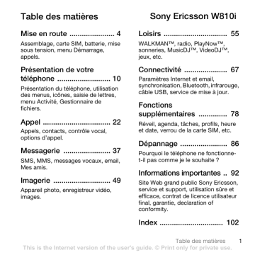 Sony Ericsson W810I Manuel du propriétaire | Fixfr