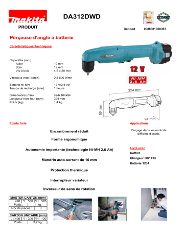 Makita DA312DWD Manuel du propriétaire | Fixfr