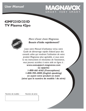 42MF231D-17B | 42MF231D-17E | 42MF231D-37B | Philips 42MF231D Manuel du propriétaire | Fixfr