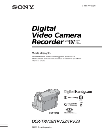 DCR-TRV33 | DCR-TRV22 | Sony DCR-TRV19 Manuel du propriétaire | Fixfr