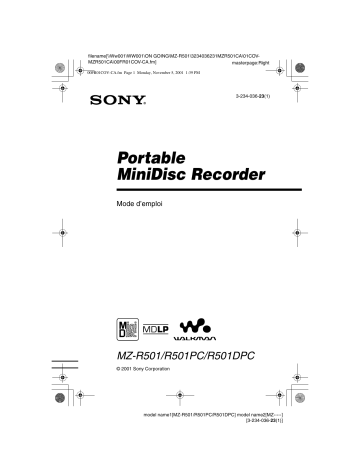 Sony MZ-R501 Manuel du propriétaire | Fixfr