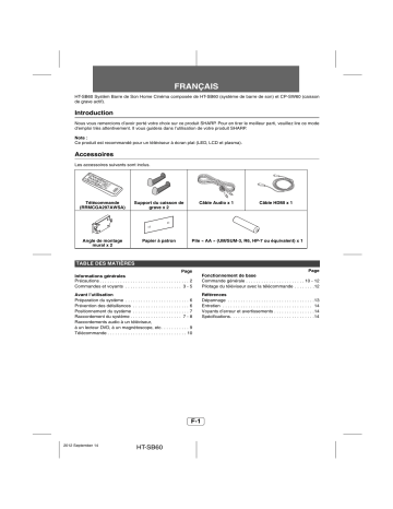 Sharp HT-SB60 Manuel du propriétaire | Fixfr