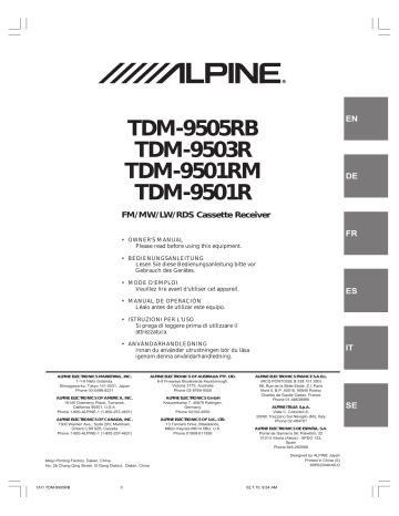 Alpine TDM-9501RM Manuel du propriétaire | Fixfr