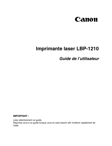 Canon LASERSHOT LBP-1210 Manuel du propriétaire | Fixfr