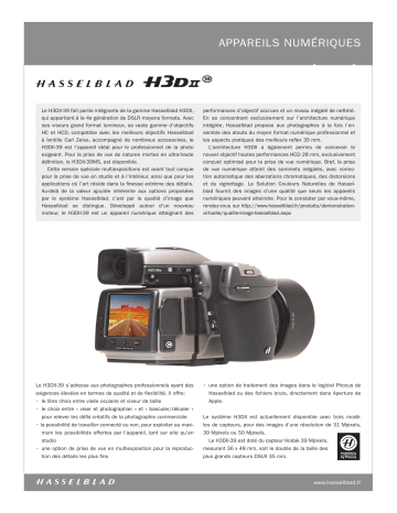 Hasselblad H3DII39 Manuel du propriétaire | Fixfr