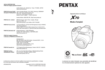 Pentax X70 Manuel du propriétaire | Fixfr