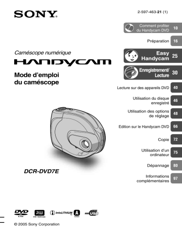 Sony DCR-DVD7 Manuel du propriétaire | Fixfr