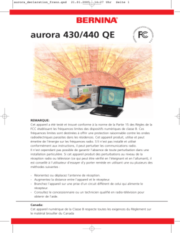 AURORA 440 | Bernina aurora 430 Manuel du propriétaire | Fixfr