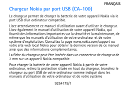 Nokia CHARGER VIA USB PORT CA-100 Manuel du propriétaire