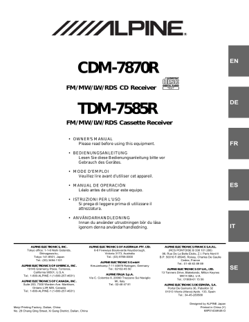 TDM-7585R | Alpine CDM-7870R Manuel du propriétaire | Fixfr