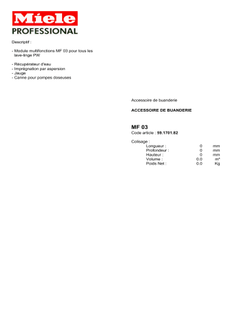 Miele MF 03 DESCRIPTIF Manuel du propriétaire | Fixfr