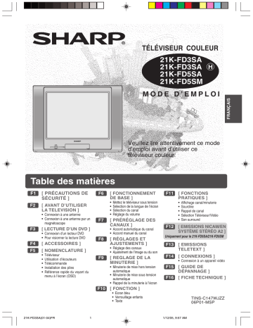 Sharp 21K-FD3SA/FD3SAH/FD5SA/FD5SM Manuel du propriétaire | Fixfr