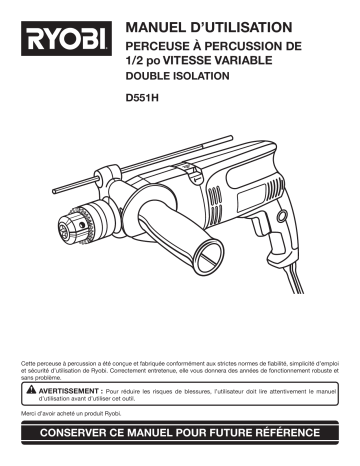 Ryobi D551H Manuel du propriétaire | Fixfr