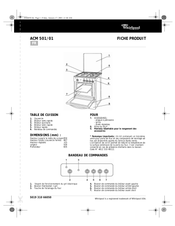 Whirlpool ACM 501 WH Manuel du propriétaire | Fixfr