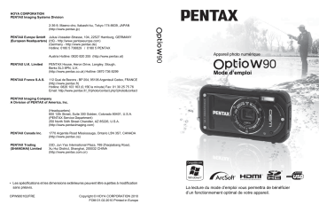 Pentax Optio W90 Manuel du propriétaire | Fixfr