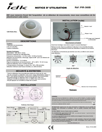 Manuel du propriétaire | IDK MULTIMEDIA PIR-360B Manuel utilisateur | Fixfr