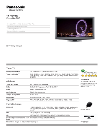 Panasonic TX-P42V20E Manuel du propriétaire | Fixfr