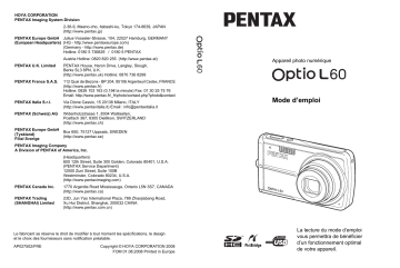 Pentax optio l60 Manuel du propriétaire | Fixfr