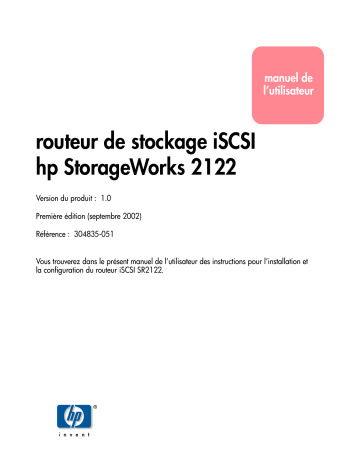 Manuel du propriétaire | HP STORAGEWORKS ISCSI STORAGE ROUTER Manuel utilisateur | Fixfr