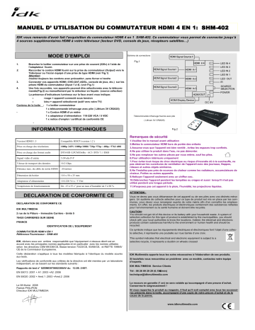 IDK MULTIMEDIA SHM-402 Manuel du propriétaire | Fixfr