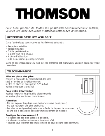 Thomson ASR08TF Manuel du propriétaire | Fixfr