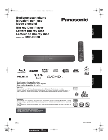 Panasonic DMP-BD30 Manuel du propriétaire | Fixfr