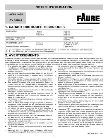 Faure LTV1070A Manuel du propriétaire | Fixfr