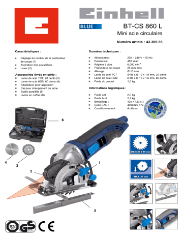 EINHELL BT-CS 860 L Manuel du propriétaire | Fixfr