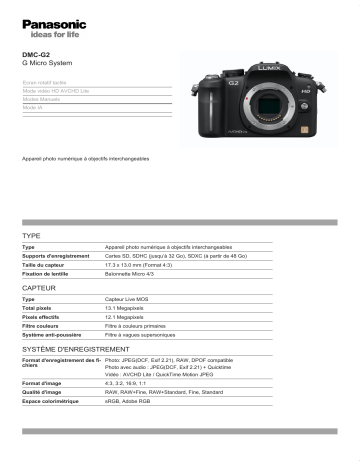 Panasonic LUMIX DMC-G2 Manuel du propriétaire | Fixfr