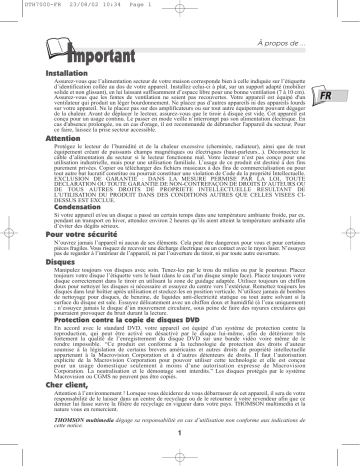 Thomson DTH7000E Manuel du propriétaire | Fixfr