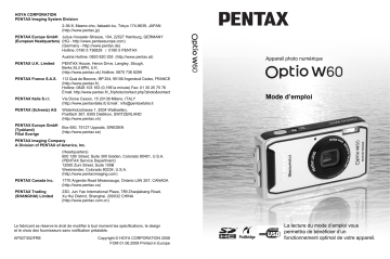 Pentax Optio W60 Manuel du propriétaire | Fixfr